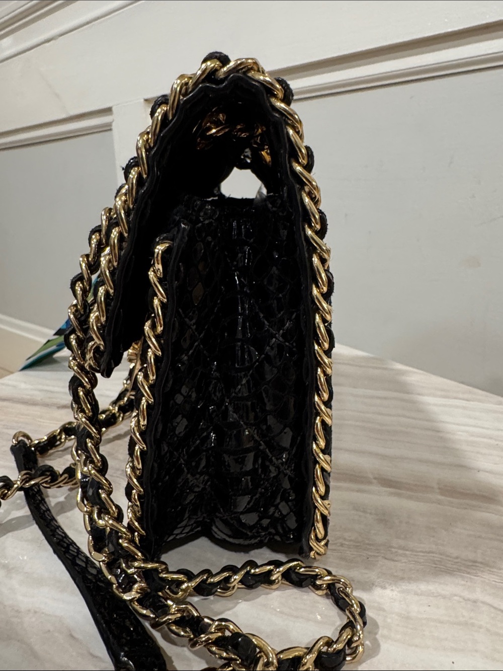Michael Kors Bag Sloan Python Embossed Black Leather Convertible Crossbody - Picture 7 of 17